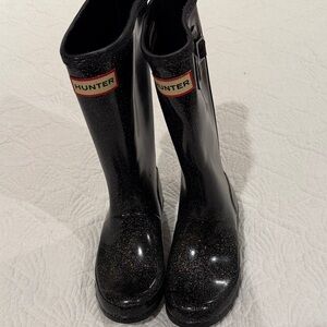 Hunter Black Glitter Original Tall Rain Boots Size 3-4